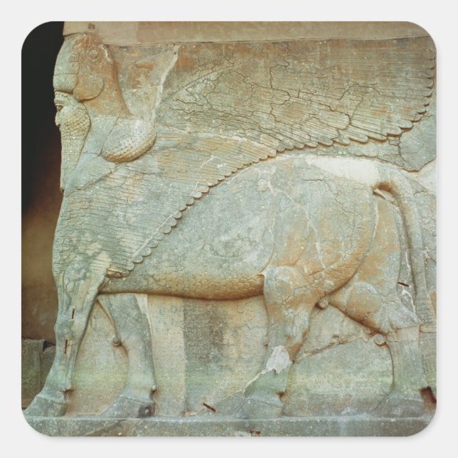 Basrelief eines anthropomorphischen Stiers Quadratischer Aufkleber (Vorderseite)