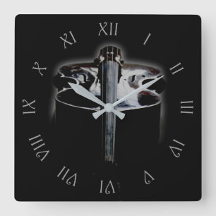 Bass 1 Grau-Script römische Zahlen Fußball Quadratische Wanduhr
