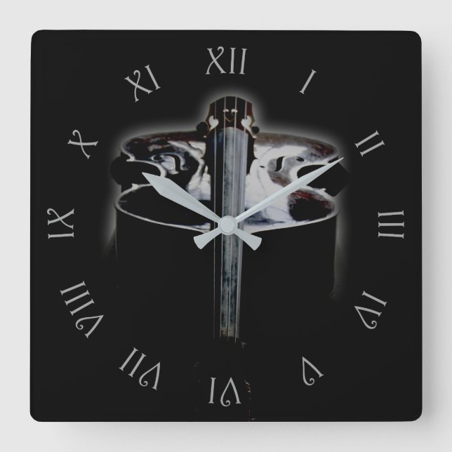 Bass 1 Grau-Script römische Zahlen Fußball Quadratische Wanduhr (Vorderseite)