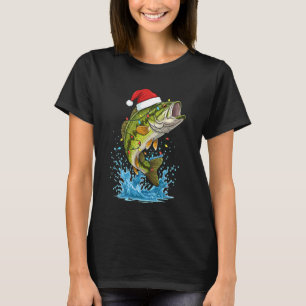 Bass-Angeln Humor Weihnachtsmann Hut Fischliebhabe T-Shirt