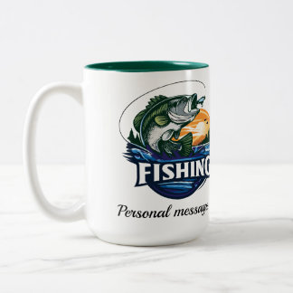 Bass-Angler und großmäuliger Barsch Logo-Stil Zweifarbige Tasse