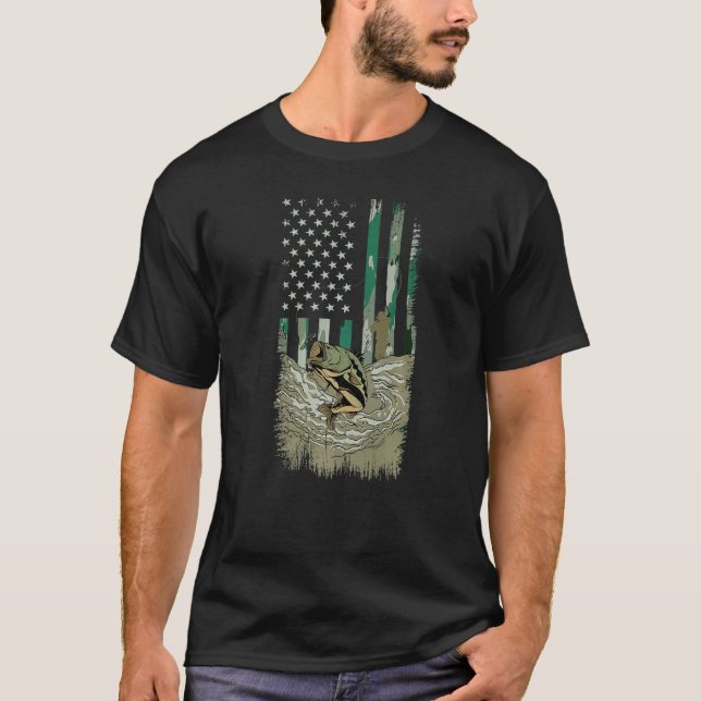 Bass Camouflage US Flag USA Fisch ca T-Shirt (Vorderseite)