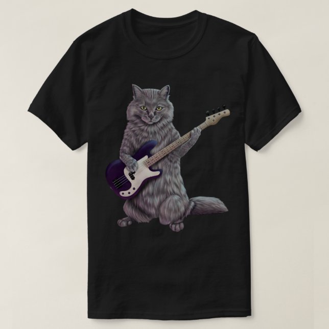 Bass Cat- Rock Band Kitty spielt Bassgitarre T-Shirt (Design vorne)