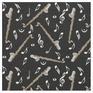 Bass Clarinet Black Musiknoten Stoff