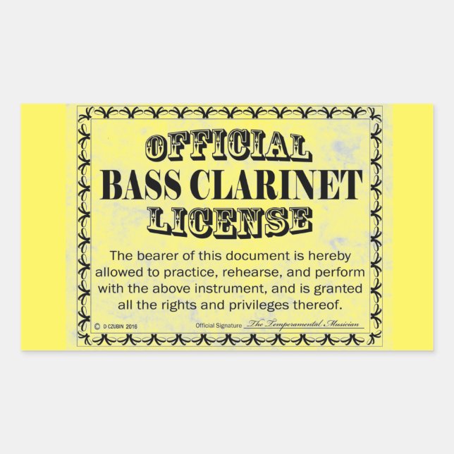 Bass Clarinet Licence Sticker Rectangulaire (Devant)