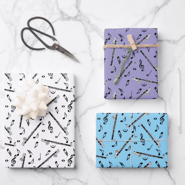 Bass Clarinet Musiknote Muster Geschenkpapier Set (Vorderseite)