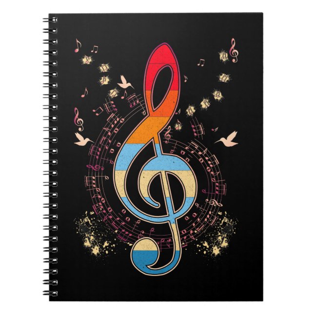 Bass Clef farbenfrohe Musikernotes Bird Lover Notizblock (Vorderseite)