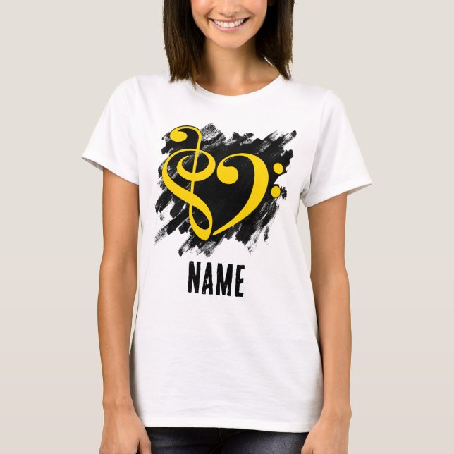 Bass Clef Gelb, individuell anpassbar T-Shirt (Vorderseite)