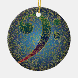 Bass Clef Gold Filigree - Farbenfrohe Musik Keramik Ornament