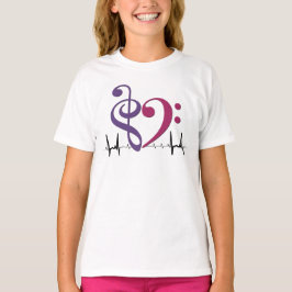 Bass Clef Heart EKG Wave Lila & Mulberry T-Shirt