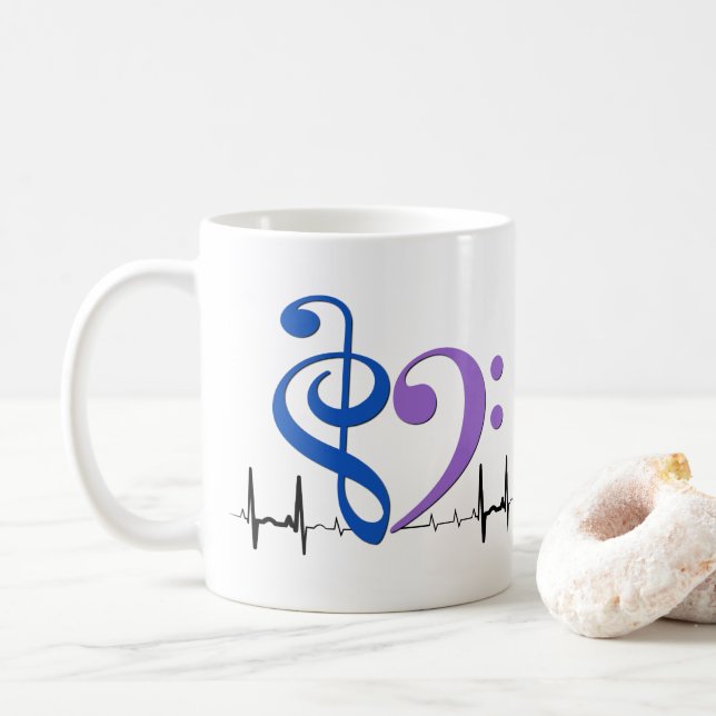 Bass Clef Heart EKG Waves Blue & Amethyst Kaffeetasse (Mit Donut)