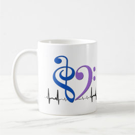 Bass Clef Heart EKG Waves Blue & Amethyst Kaffeetasse