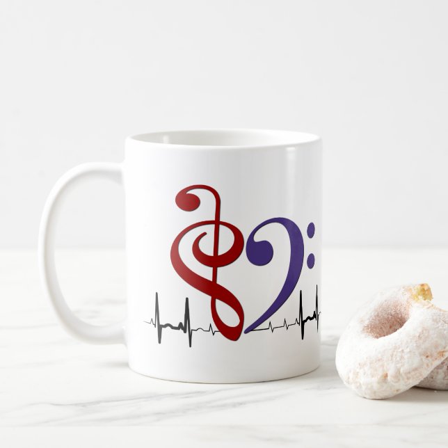 Bass Clef Heart EKG Waves Crimson Red & Lila Kaffeetasse (Mit Donut)