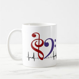 Bass Clef Heart EKG Waves Crimson Red & Lila Kaffeetasse