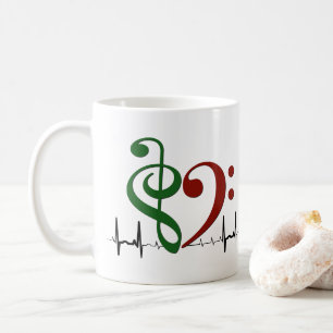 Bass Clef Heart EKG Waves Green & Ruby Red Kaffeetasse