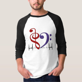 Bass Clef Heart EKG Waves Red & Lila T - Shirt