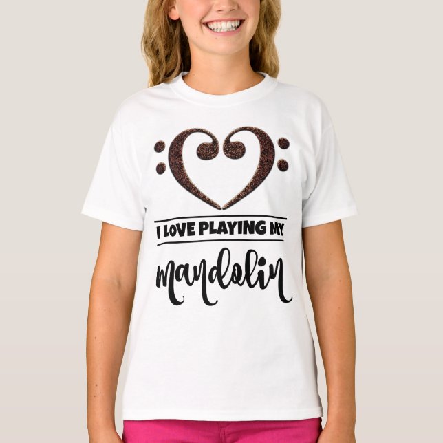Bass Clef Heart Liebe Mandoline spielen T-Shirt (Vorderseite)