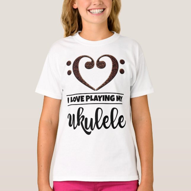 Bass Clef Heart Liebe spielen Ukulele T-Shirt (Vorderseite)