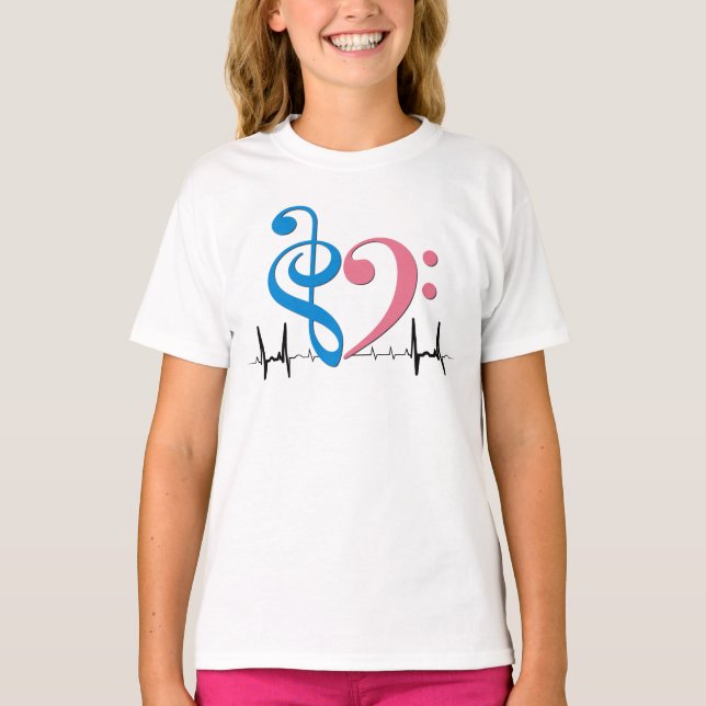 Bass Clef Herz EKG Waves Cyan & Pink T-Shirt (Vorderseite)