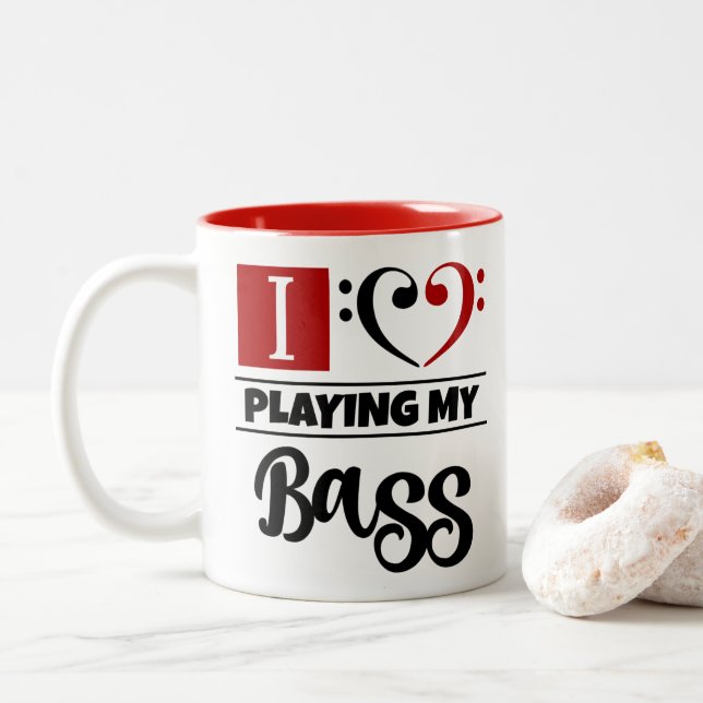 Bass Clef Herz I Liebe Bass spielen Zweifarbige Tasse (Mit Donut)