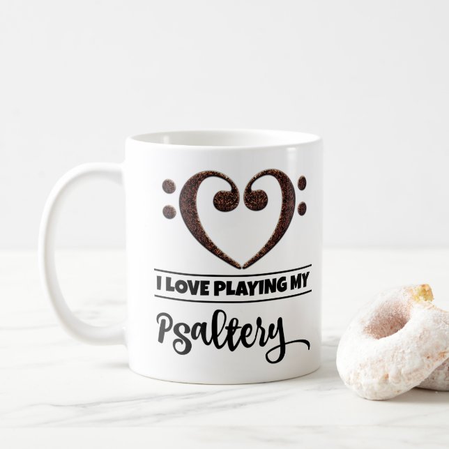 Bass Clef Herz I Liebe Psalterspielen Kaffeetasse (Mit Donut)