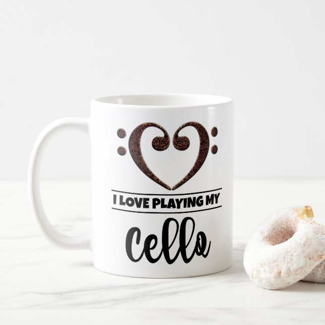 Bass Clef Herz I Liebe spielen mein Cello Kaffeetasse (Mit Donut)