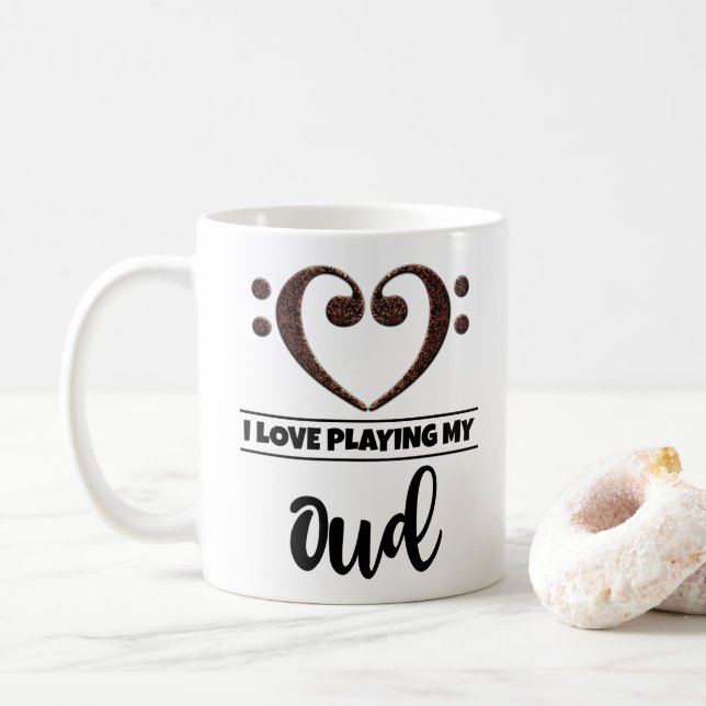 Bass Clef Herz I Liebe spielen meine Oud Kaffeetasse (Mit Donut)