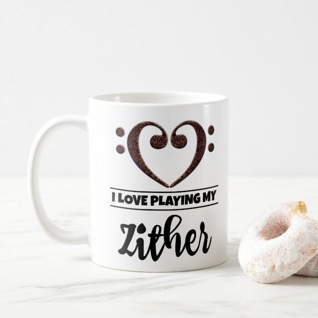 Bass Clef Herz I Liebe spielen meine Zither Kaffeetasse (Mit Donut)