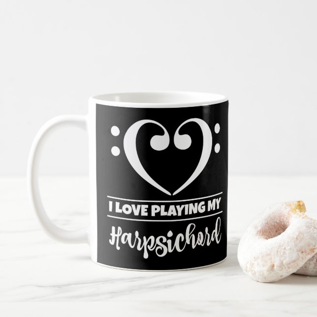 Bass Clef Herz I Liebe spielt mein Cembalo Kaffeetasse (Mit Donut)