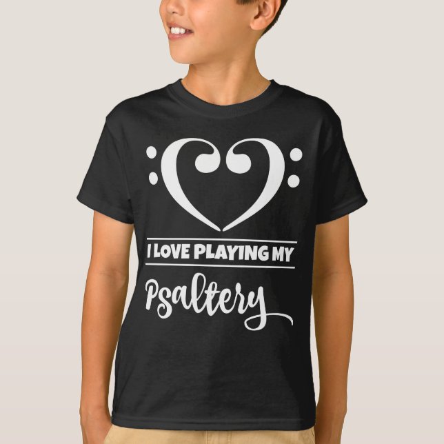 Bass Clef Herz Liebe Psalterie spielen T-Shirt (Vorderseite)