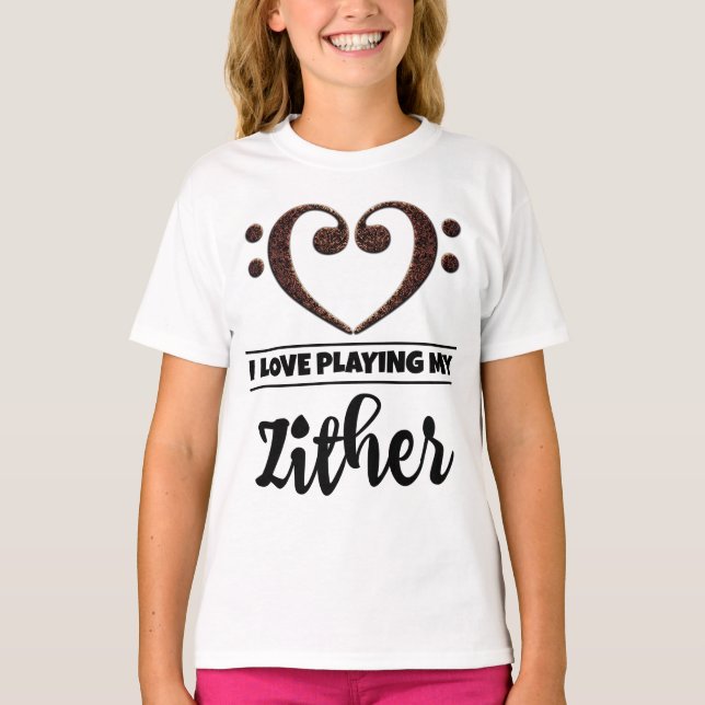 Bass Clef Herz Liebe spielen Zither T-Shirt (Vorderseite)