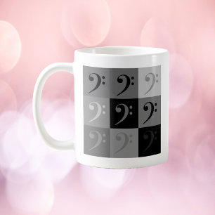 Bass Clef Music Symbol Muster Schwarz Grau Kaffeetasse