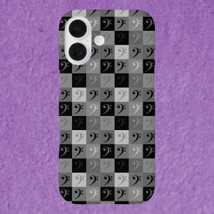 Bass Clef Musikmuster Grau und Schwarz iPhone 16 Hülle