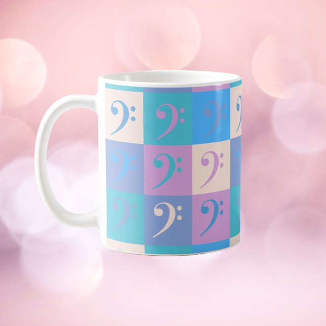 Bass Clef Patter Music Pastel Colors Kaffeetasse (A mug with a pattern of bass clefs.)