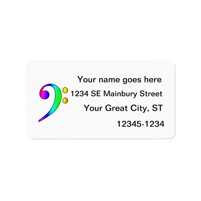 Bass Clef Rainbow Gradient Kontur Adressaufkleber (Vorne)