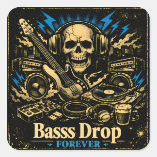 Bass Drop – Musikpower mit niedriger Frequenz Quadratischer Aufkleber
