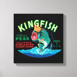 Bass-Fische, die eine Krone auf einem schwarzen Leinwanddruck