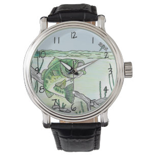 Bass-Fische ungefähr zum Springen an der Libelle Armbanduhr