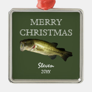 Bass Fischen Frohe Weihnachten Personalisiertes Ja Ornament Aus Metall
