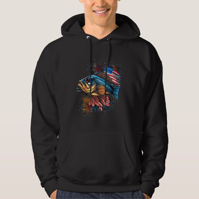 Bass Fish American Flag Patriotic Fishing Hoodie (Vorderseite)