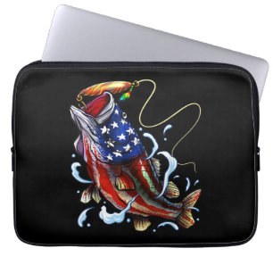 Bass Fish American Flag Patriotic Fishing Laptopschutzhülle