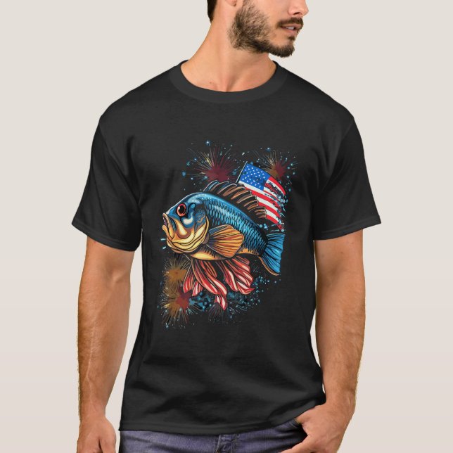 Bass Fish American Flag Patriotic Fishing T-Shirt (Vorderseite)