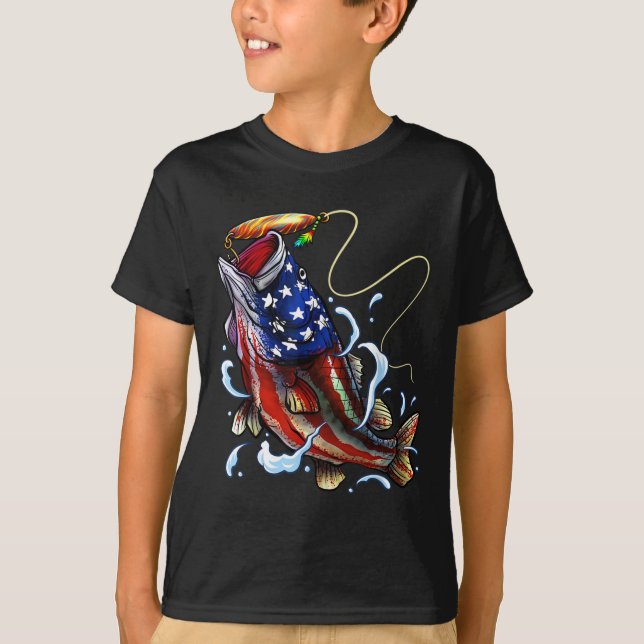 Bass Fish American Flag Patriotic Fishing T-Shirt (Vorderseite)
