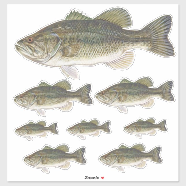 Bass Fish Custom Cut Vinyl Stickers Set Aufkleber (Blatt)