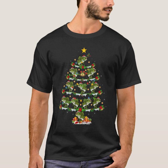 Bass Fish Xmas Lights Bass Fish Weihnachtsbaum T-Shirt (Vorderseite)