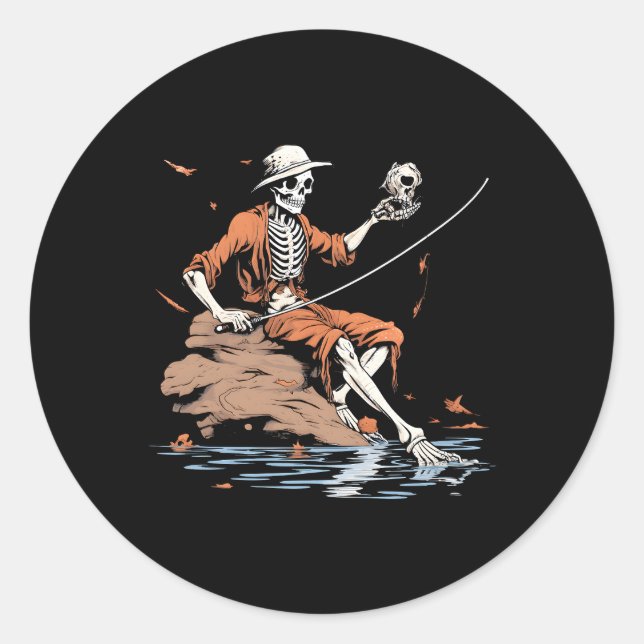 Bass Fisher Skeleton Halloween Runder Aufkleber (Vorderseite)