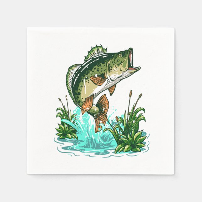 Bass Fisherman Large Mouth Bass Fischen Serviette (Vorderseite)