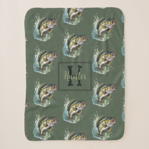 Bass Fishing Baby Name Blanket Sherpadecke
