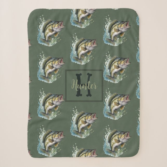 Bass Fishing Baby Name Blanket Sherpadecke (Vorderseite)