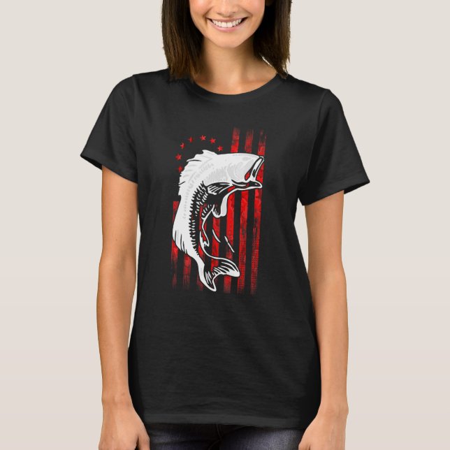 Bass Fishing Betsy Ross Frühe amerikanische Flagge T-Shirt (Vorderseite)